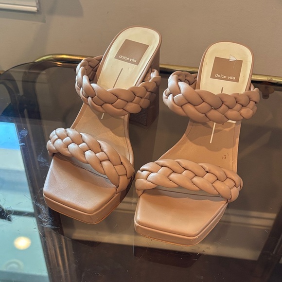 Dolce Vita Shoes - Dolce Vita Braided Double-Strap Block Heel Sandals - Beige